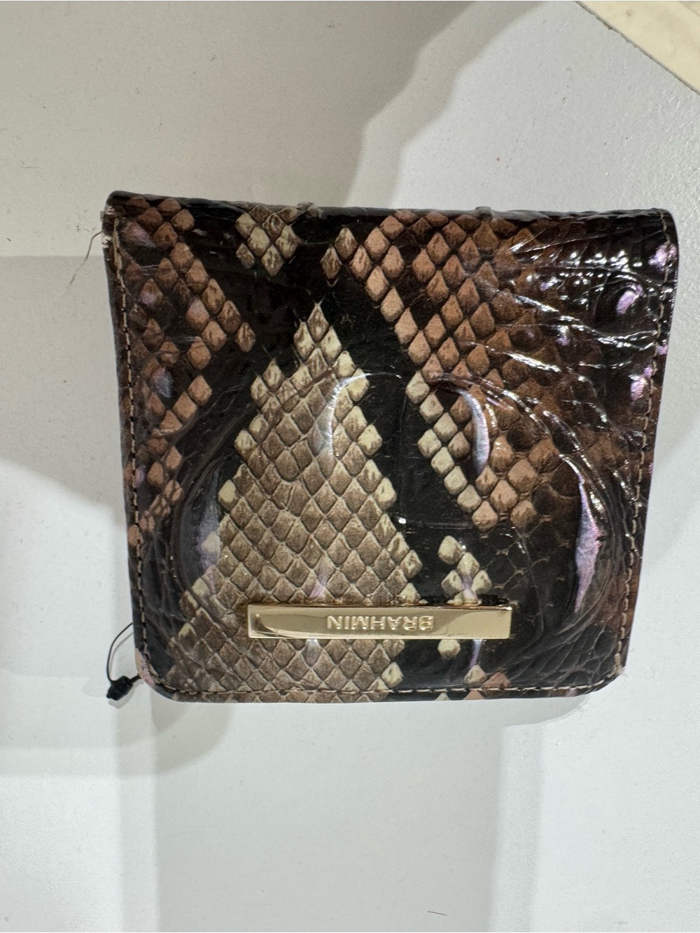 Brahmin Jane Brown & Cream Snakeskin-Print Compact Wallet